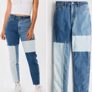 Hollister ultra high rise cropped mom jeans color block patchwork size 29